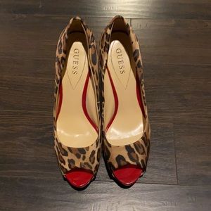 Guess leopard print pumps with red heel